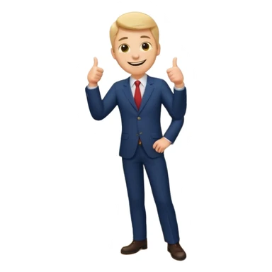 man standing on a mountain of papers, showing a thumbs up emoji sticker