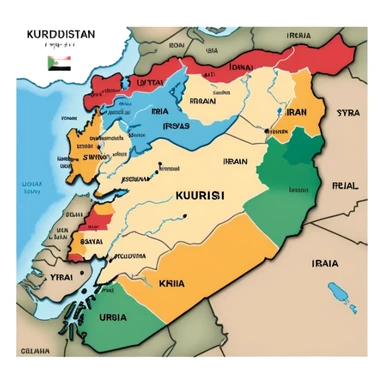 Map of Kurdistan showing the Kurdish region across Turkey, Iraq, Iran, and Syria sticker
