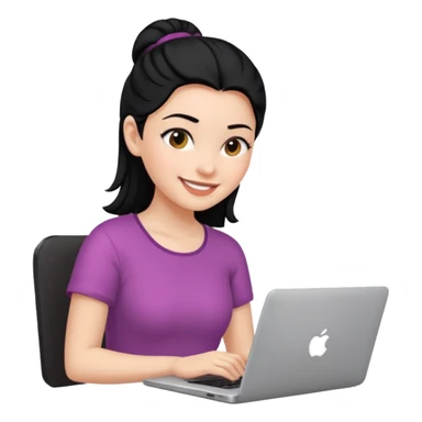 girl using her laptop smiling and black hair backwards sticker