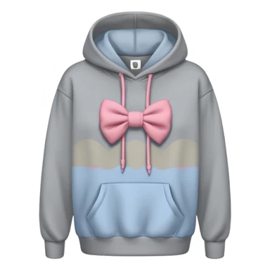 a gray oversized hoodie with a bow print on the chest sticker