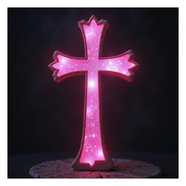 realistic gothic cross, pink with a starry night motif, photorealistic style, no background sticker