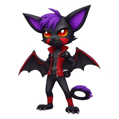 Black-Red-Purple Anthro Cool Punk Bat-Litten-Fakemon-fursona Full Body sticker