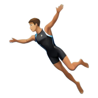 A diver mid-air, plunging from a high cliff into the sparkling ocean below. The background features rugged cliffs, clear blue water, and a bright sky, emphasizing the excitement and danger of the sport with a sense of freedom and adventure. sticker