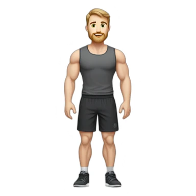 Full height Pale skinned fit man With biceps, Realistic eyes and mouth, light brown hair and stubble In dark gray sleeveless mike, black oversize sports shorts, watch and white sneakers. sticker