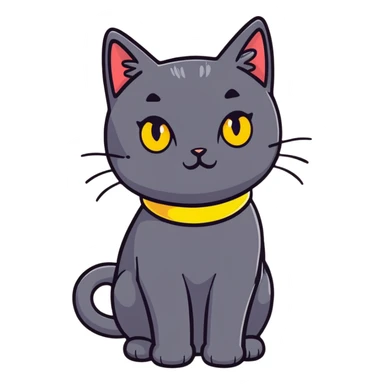A black cat with yellow eyes and all  black with a bow collar with a little white patch on its chest ￼ ￼ sticker