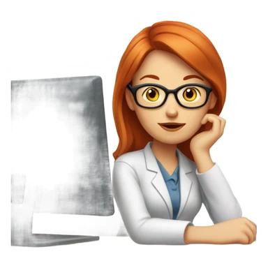 red hair woman nutritionist wearing glasses with hand on chin having an good idea monitor desk sticker