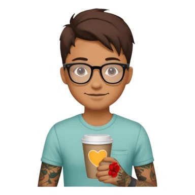gözlük takan, dövmeli ve elinde kahve tutan, yaz kıyafetli insan sticker