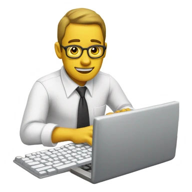 yellow skin man typing on keyboard wearing white button down shirt seating on desk front view sticker