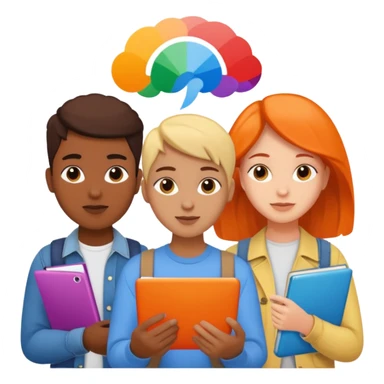 three young people design students brainstorming with colorful materials sticker