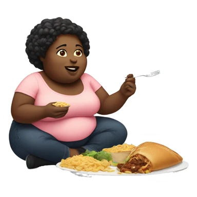 fat black woman eating food sticker