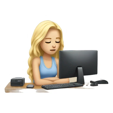 Tired blond Girl in Front of a pc  sticker