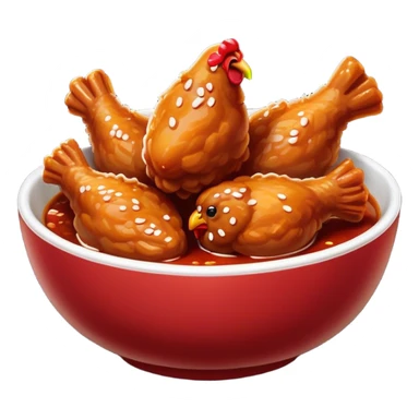 Korean Fried Chicken Cinematic Realistic Korean Fried Chicken Dish Emoji, depicted as bite-sized chicken pieces generously coated in a glossy, spicy sauce, in a bowl. sticker