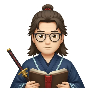 Long Haired Samurai with Glasses, Calm swordsman reading scroll with glasses sticker