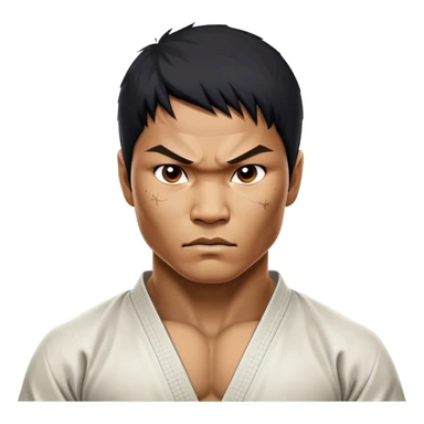 ​Cinematic Realistic Portrait of Tony Jaa, a close-up depiction capturing his intense, determined expression and finely detailed features, rendered with dramatic natural lighting that emphasizes his rugged athleticism and unmistakable martial arts presence, sticker