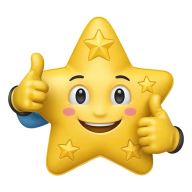 HD a smiling happy star with both gloved hands doing thumbs up and blue background sticker