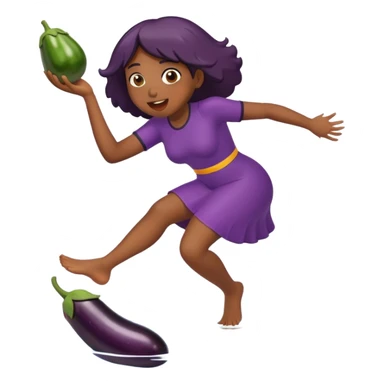 a black girl landing on water whilst eating an aubergine sticker