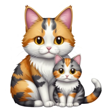 full body colourful light patched calico + white tabby cat cuddling a big dark grey and white tabby cat  sticker