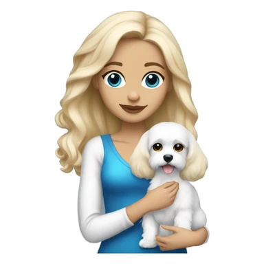Cute long haired Blonde nightclub girl with blue eyes and holding white cavachon dog sticker