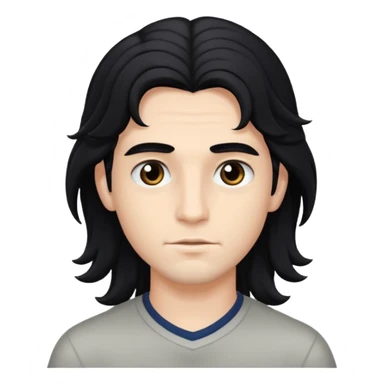 A handsome boy with long, wavy black hair that falls to his eyes, and matching dark eyes and eyebrows.
 sticker