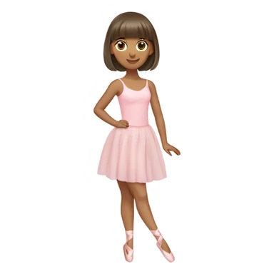 olive skin girl, with long brown hair with bangs wearing pale pink ballerina clothes sticker