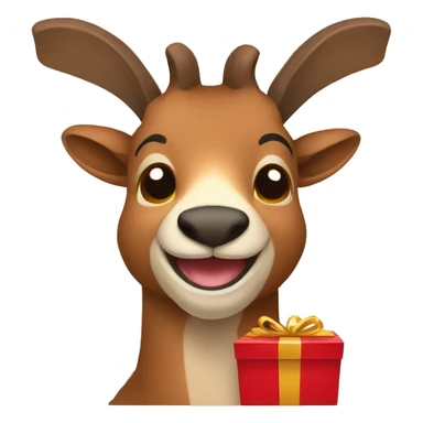 happy smiling brown chamois holding red gift sticker
