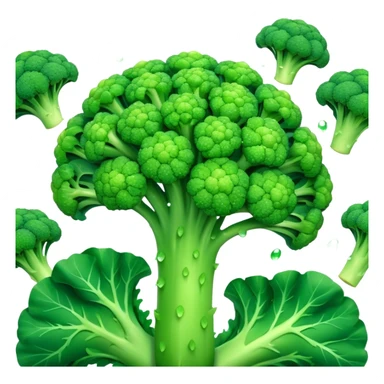 Cinematic lush green broccoli, detailed florets glistening with dewdrops, ultra-fresh and vibrant, soft glowing background, healthy and delicious. sticker