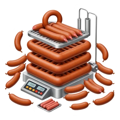 sausage factory with meat processing equipment and sausages sticker