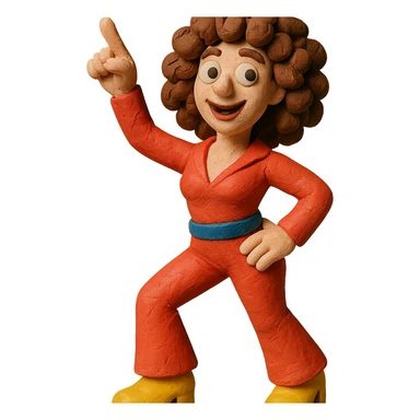 woman disco dancer, white skin, brown curly hair sticker