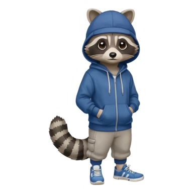 Crear un mapache con líneas que tenga sudadera gorra y zapatillas en varias poses sticker