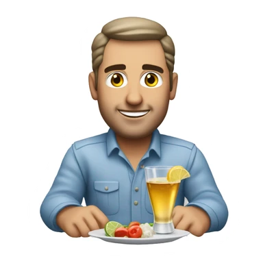 a man sitting at a table with appetisers and a glass of ouzo on the rocks sticker
