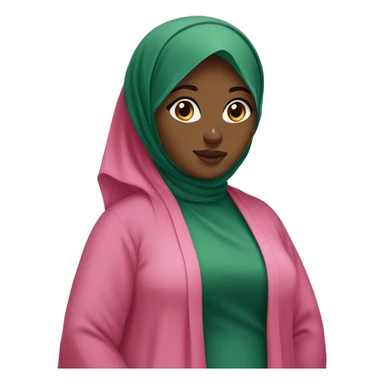 Black chubby Hijabi in pink abaya and green hijab standing sticker