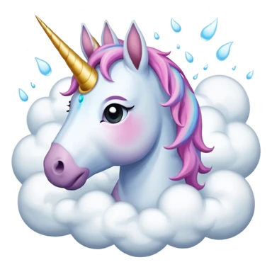 A unicorn flying through clouds, sad, cry tear from eyes, portrait, bust up sticker