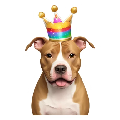 Tan and white pitbull wearing birthday crown  sticker