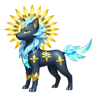 Shiny sparkly gembond auroral boreal Solarpunk solar aesthetic shiny glowing divine lighting glimmering shimmering Amaura-Solgaleo-Luxray-Trico-fusion (full body) sticker