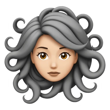 Minimalist emoji-style sticker of a woman’s head in profile, her hair spiraling into a vortex shape. Desaturated black and gray tones, emoji proportions.
 sticker