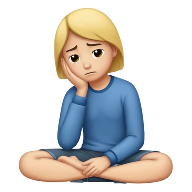 A person sitting with sad feeling sticker