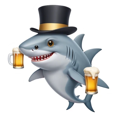 a shark with a top hat holding a beer sticker