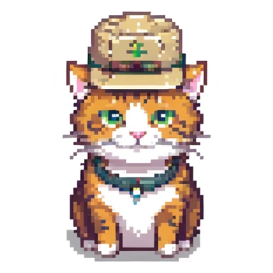 cat with a hat, pixel art style sticker