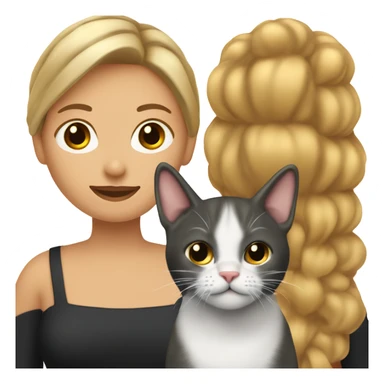 mujer de cabello rubio oscuro de tez trigueña clara con gato negro en los brazos sticker