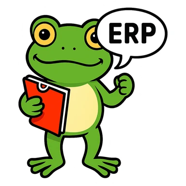 Change the sign to a speech bubble that says 'ERP', keep the frog and style the same. Remove the background. The original style is a green bufo frog meme style. sticker