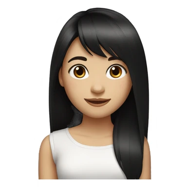 A girl with straight long hair , jet-black hair styled in a bang. Fair skin. Dark brown eyes. Smiling naturally. sticker