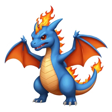 cute minimalistic charizard pokemon throwhing flames 2 horns, blue wings only on the inside part sticker