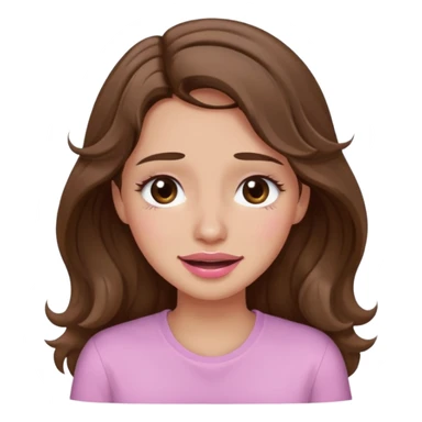 girl with wavy long brown hair, brown eyes, light to medium complexion, long lashes, light pink lipstick, wearing light pink shirt, smiling, crying big tears sticker