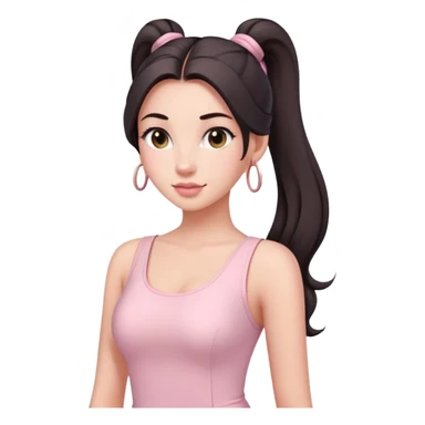 Beautiful woman with long dark ponytails wearing light pink bodycon dress sticker