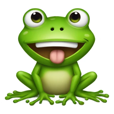 The frog laughs and shows a dislike sticker