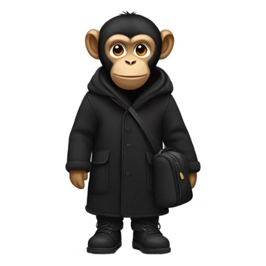 Monkey wearing black wool coat black ugg boots black backpack sticker