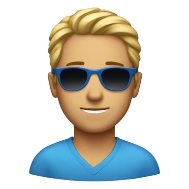 a guy with a blue shirt and a sunglass sticker
