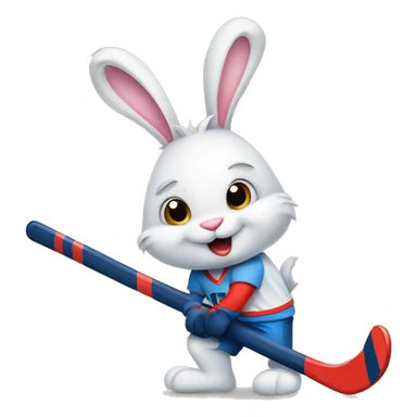 Bunny rabbit with hockey stick and puck sticker