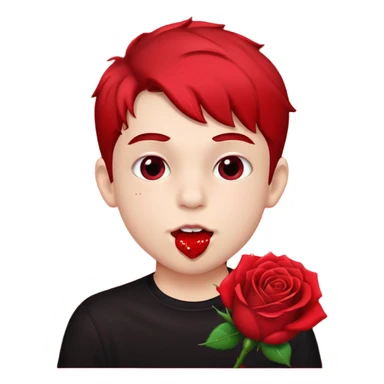 red glitter naughty-looking boy biting a rose in his mouth sticker