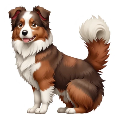 cinematic-[australian shepherd dog]-realistic-full-body-sitting-emoji,-tail-resting-loosely-beside-its-paws,-head-tilted-dramatically,-scruffy-[white faced and red merle]-fur,-simplified-yet-realistic-focused-features,-highly-detailed,-glowing-with-an-almost-sarcastic-glow sticker